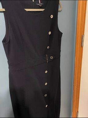 Tommy Hilfiger Black Sleeveless Midi Dress with Button Detail